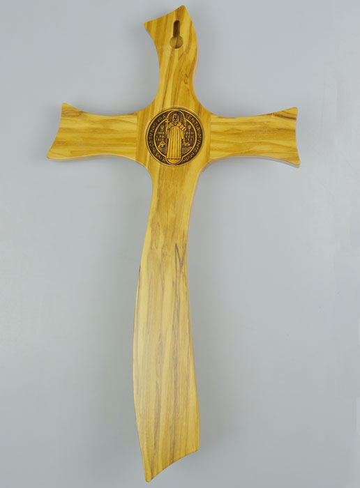 Croix de Saint Benoît en Bois d'Olivier - 32cm (pic 3)