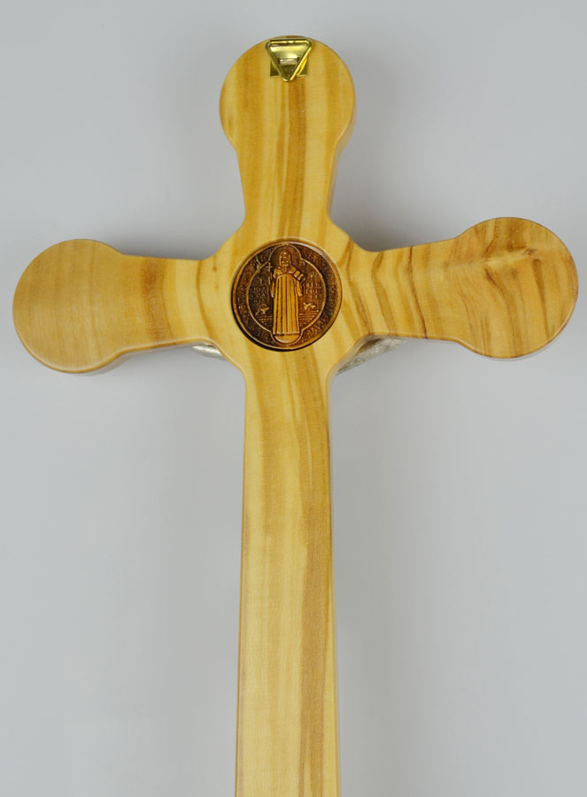 Crucifix de Saint Benoît en Bois d'Olivier - 20x12cm (pic 4)