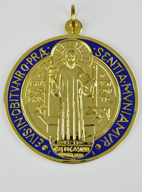 Grande Médaille de Saint Benoit en Métal Doré - 10 cm (pic 1)