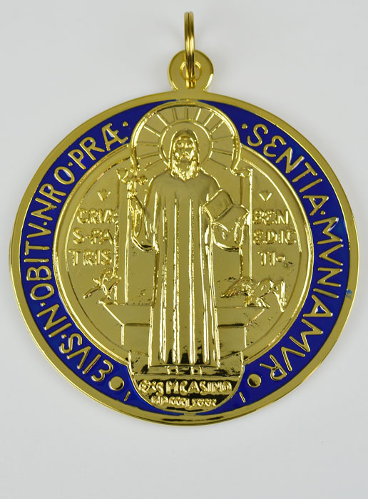 Grande Médaille de Saint Benoit en Métal Doré - 10 cm (pic 3)