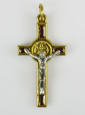 Pendentif Croix de Saint Benoit Doré & Marron (pic 1)
