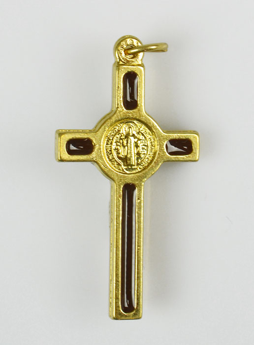 Pendentif Croix de Saint Benoit Doré & Marron (pic 3)