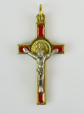 Pendentif Croix de Saint Benoit Doré & Rouge (pic 1)