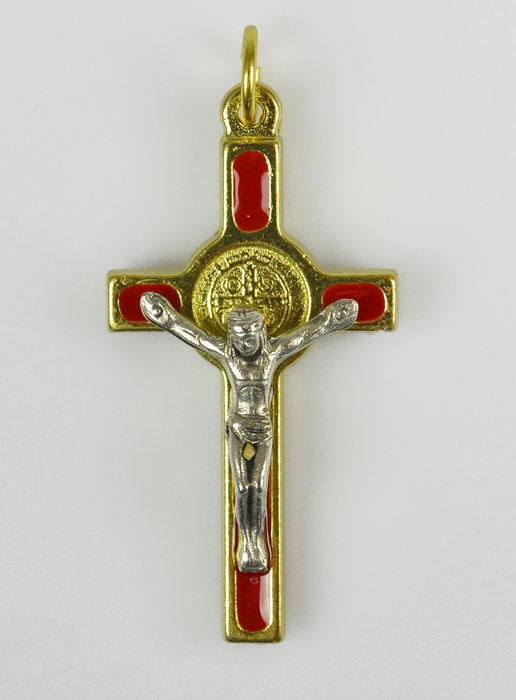 Pendentif Croix de Saint Benoit Doré & Rouge (pic 2)