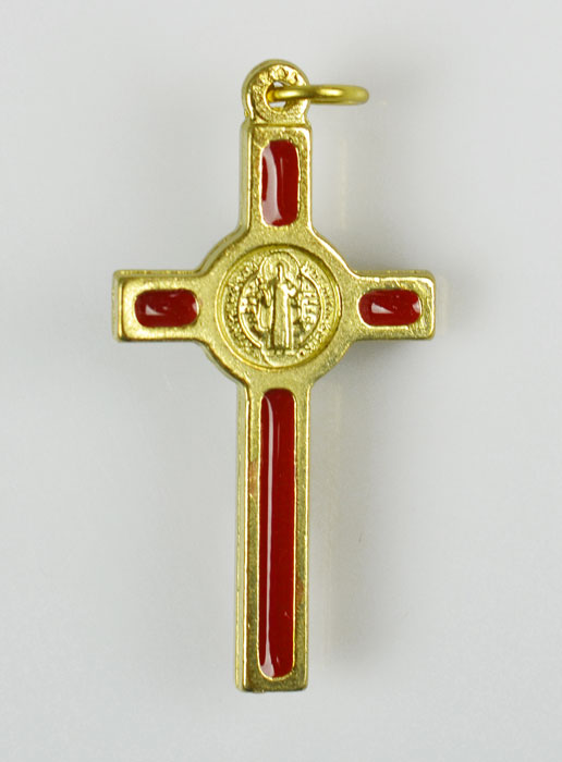 Pendentif Croix de Saint Benoit Doré & Rouge (pic 3)