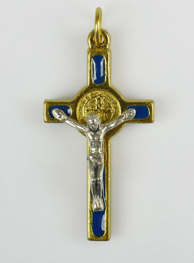 Pendentif Croix de Saint Benoit Doré & Bleu (pic 1)
