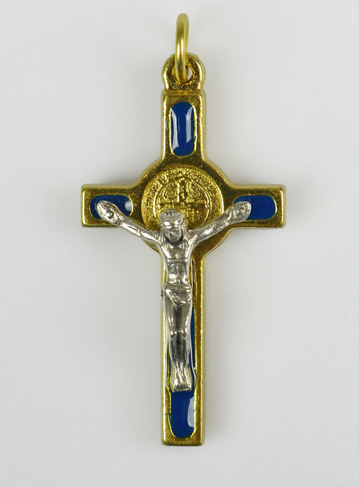 Pendentif Croix de Saint Benoit Doré & Bleu (pic 2)