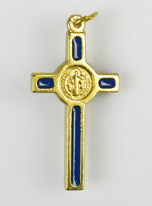 Pendentif Croix de Saint Benoit Doré & Bleu (pic 3)