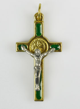 Pendentif Croix de Saint Benoit Doré & Verte (pic 1)