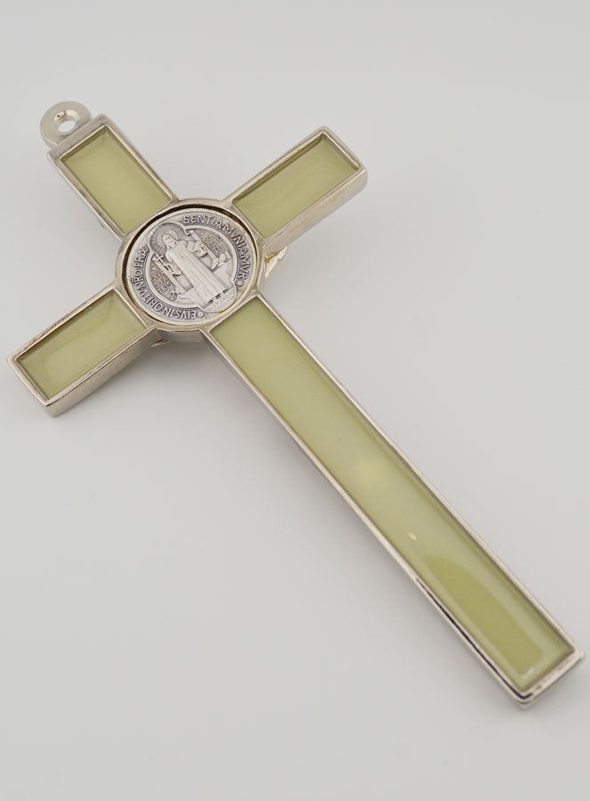 Grande Croix de Saint Benoit Argentée & Fluo - 20cm (pic 4)