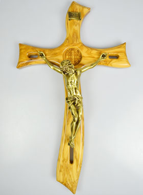 Grande Croix Murale de Saint Benoît en Bois et Bronze - 48cm (pic 1)