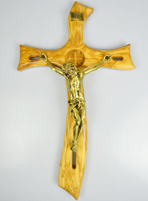 Grande Croix Murale de Saint Benoît en Bois et Bronze - 48cm (pic 2)