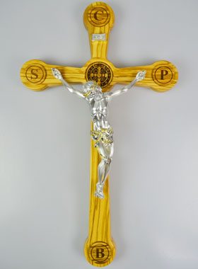 Grande Croix de Saint Benoît en Bois d'Olivier - 50cm (pic 1)