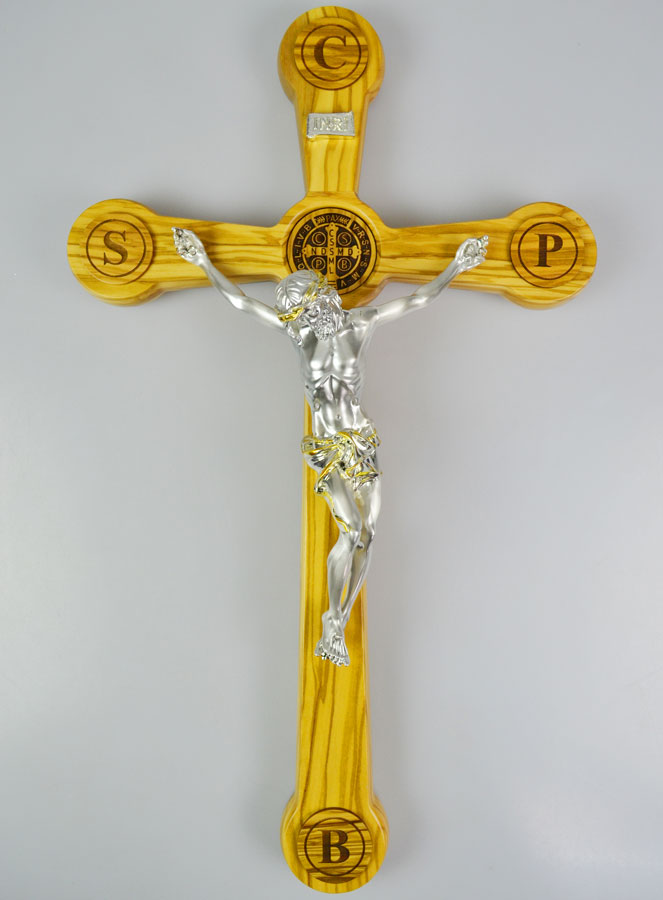 Grande Croix de Saint Benoît en Bois d'Olivier - 50cm (pic 2)