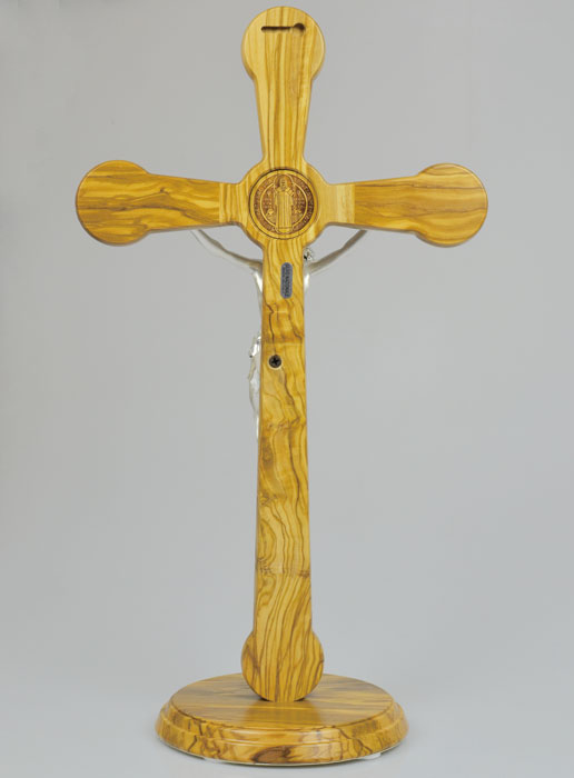 Croix de Saint Benoît en Bois d'Olivier et Bronze - 52cm (pic 3)