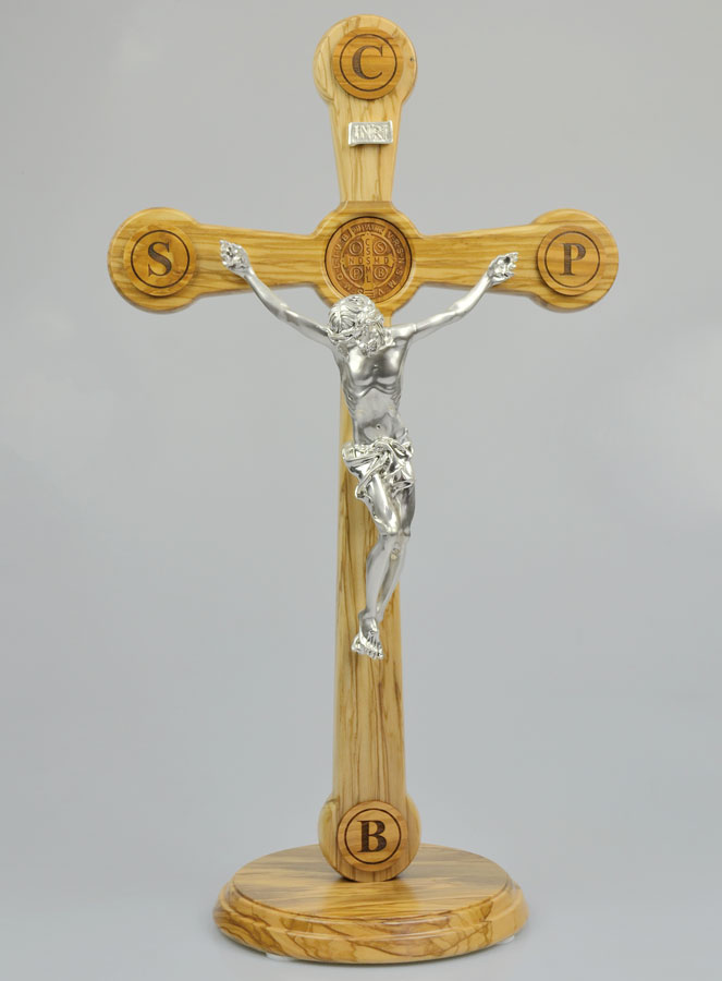 Crucifix de Saint Benoît en Bois d'Olivier et Bronze - 52cm (pic 2)