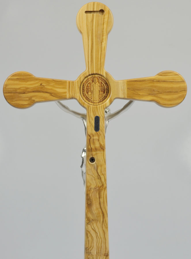 Crucifix de Saint Benoît en Bois d'Olivier et Bronze - 52cm (pic 3)
