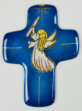 Croix Ange à la Bougie en Emaux du Liban - Modèle Fille (pic 1)