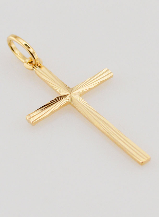 Pendentif Croix Classique Diamantée - 27mm - Or Massif 18 Carats (pic 4)