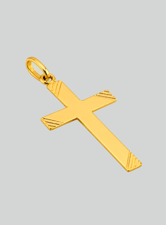 Pendentif Croix Classique Diamantée - 22mm - Or Massif 18 Carats (pic 2)