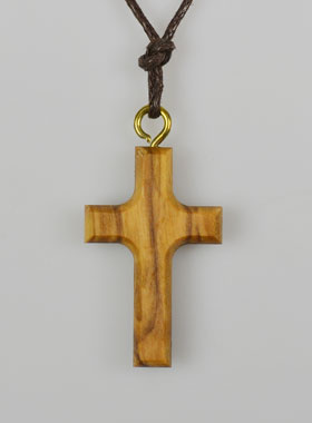 Pendentif Croix en Bois d'Olivier & Cordon Cuir (pic 1)