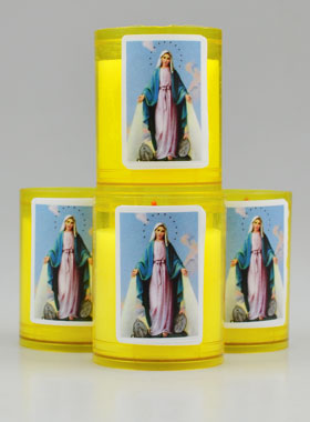 4 Bougies Veilleuses d'Eglise Jaune - Vierge Miraculeuse (pic 1)