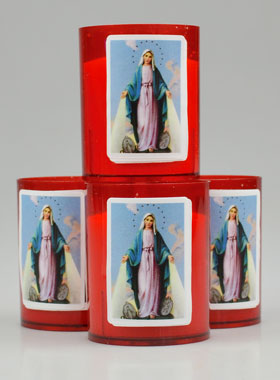 4 Bougies Veilleuses d'Eglise Rouge - Vierge Miraculeuse (pic 1)
