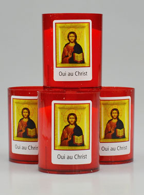 4 Bougies Veilleuses Rouge - Oui au Christ - Pantocrator (pic 1)