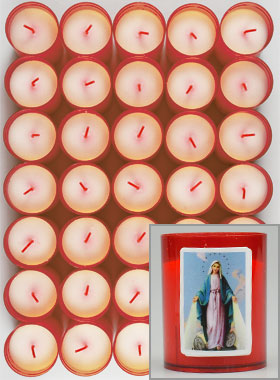 10 Bougies Veilleuses Vierge Médaille Miraculeuse - Rue du Bac - Rouge (pic 1)