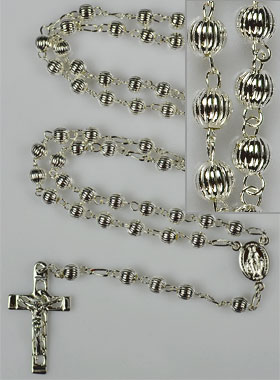 Chapelet en Argent Massif 925/1000 - Grains Striés 5mm (pic 1)