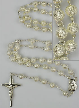 Chapelet en Argent Massif 925/1000 - Grains Sablés 6mm (pic 1)