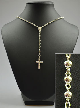 Chapelet Collier en Argent Massif 925/1000 - Grains 4mm (pic 1)