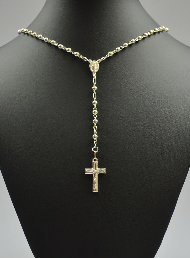 Chapelet Collier en Argent Massif 925/1000 - Grains 4mm (pic 2)