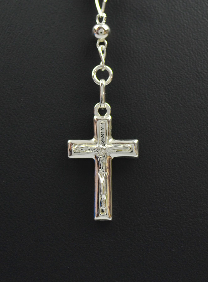 Chapelet Collier en Argent Massif 925/1000 - Grains 4mm (pic 3)