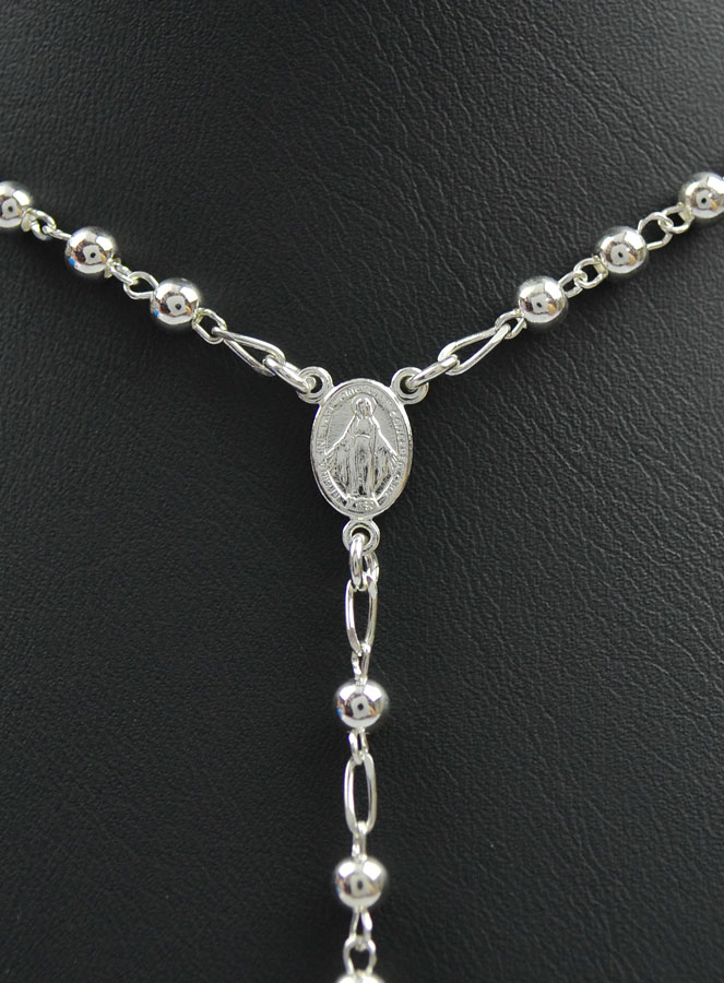 Chapelet Collier en Argent Massif 925/1000 - Grains 4mm (pic 4)