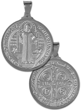 Grande Médaille de Saint Benoit en Argent Rhodié 925/1000 - 33mm (pic 1)