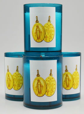 4 Bougies Veilleuses Médaille Miraculeuse - Bleu (pic 1)