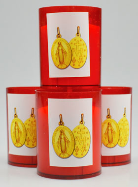 4 Bougies Veilleuses Médaille Miraculeuse - Rouge (pic 1)