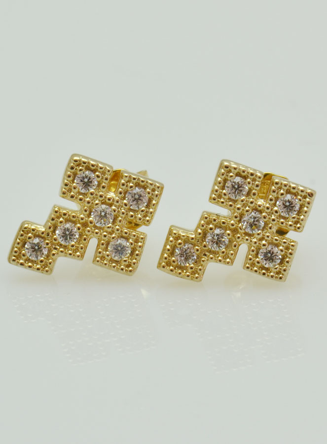 Boucles d'Oreilles Croix Gothique Plaqué Or & Diamants Strass (pic 4)