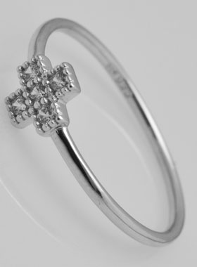 Bague Croix & Diamants - Argent Massif - Taille 52 (pic 1)