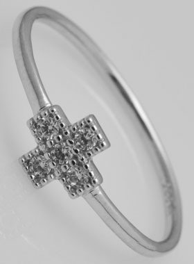 Bague Croix & Diamants - Argent Massif- Taille 56 (pic 1)
