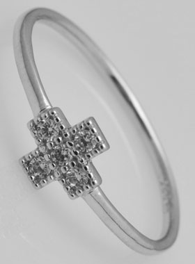 Bague Croix & Diamants - Argent Massif- Taille 58 (pic 1)