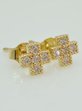 Boucles d'Oreilles Tiges Croix Plaqué Or & Diamants (pic 1)