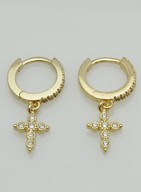 Boucles d'Oreilles Créoles Croix Orthodoxe Or & Diamants (pic 1)