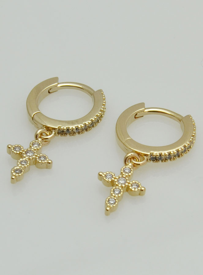 Boucles d'Oreilles Créoles Croix Orthodoxe Or & Diamants (pic 3)