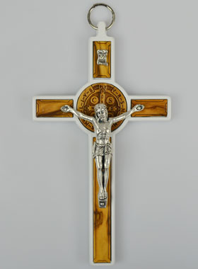 Croix de Saint Benoît en Bois - Blanche - 13cm (pic 1)