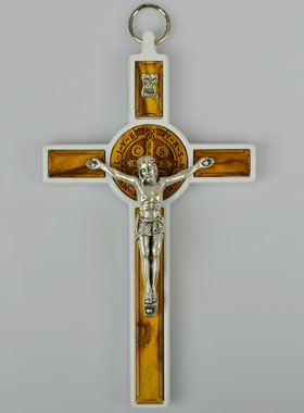 Crucifix de Saint Benoît en Bois - Blanc - 13cm (pic 1)