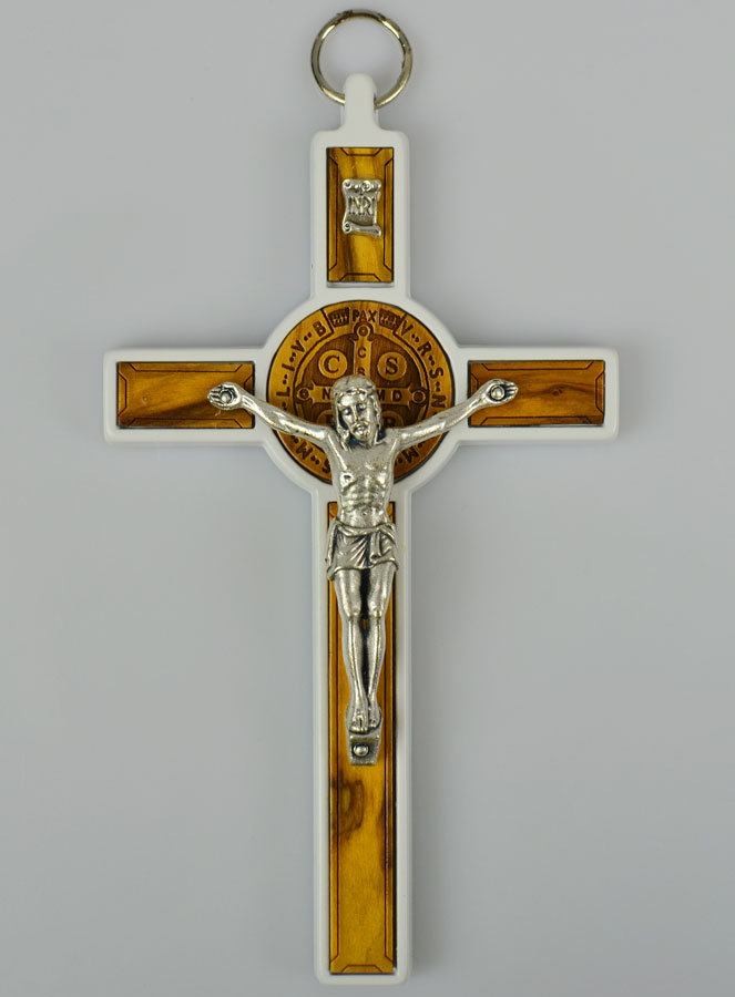 Crucifix de Saint Benoît en Bois - Blanc - 13cm (pic 2)