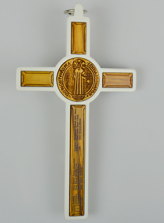 Crucifix de Saint Benoît en Bois - Blanc - 13cm (pic 4)