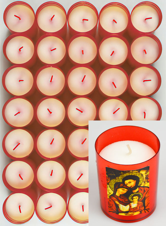 24 Bougies Veilleuses Rouge Sainte Famille (pic 2)